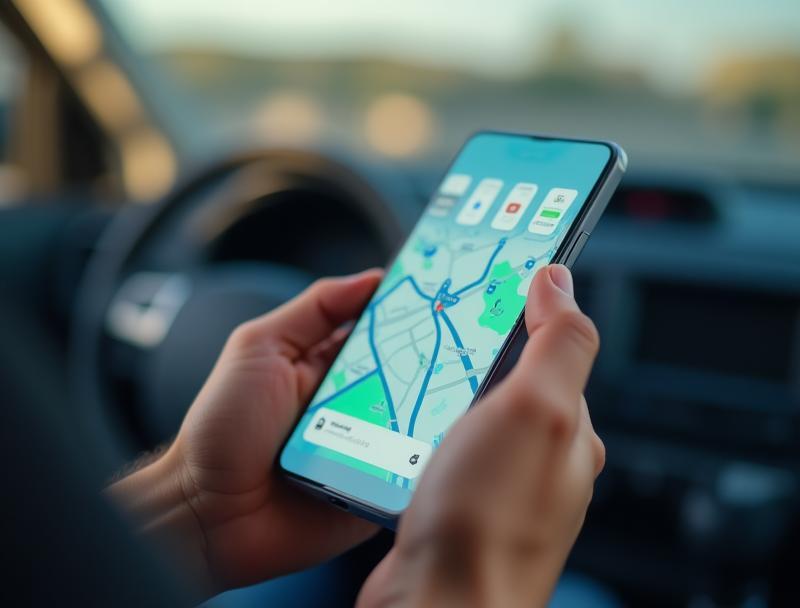 Person holding a smartphone displaying a map and travel icons, symbolizing ease of travel planning and updates.